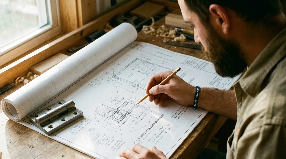 آلية عمل الأبواب الجيبية المخفية (Pocket Doors) في خزائن المطبخ الحديث