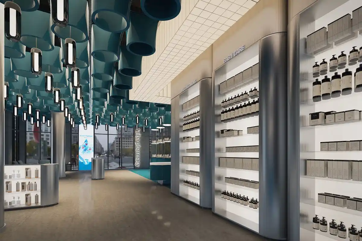 توزيع الإضاءة الاحترافي في أرفف الصيدلية لإبراز المنتجات بوضوح