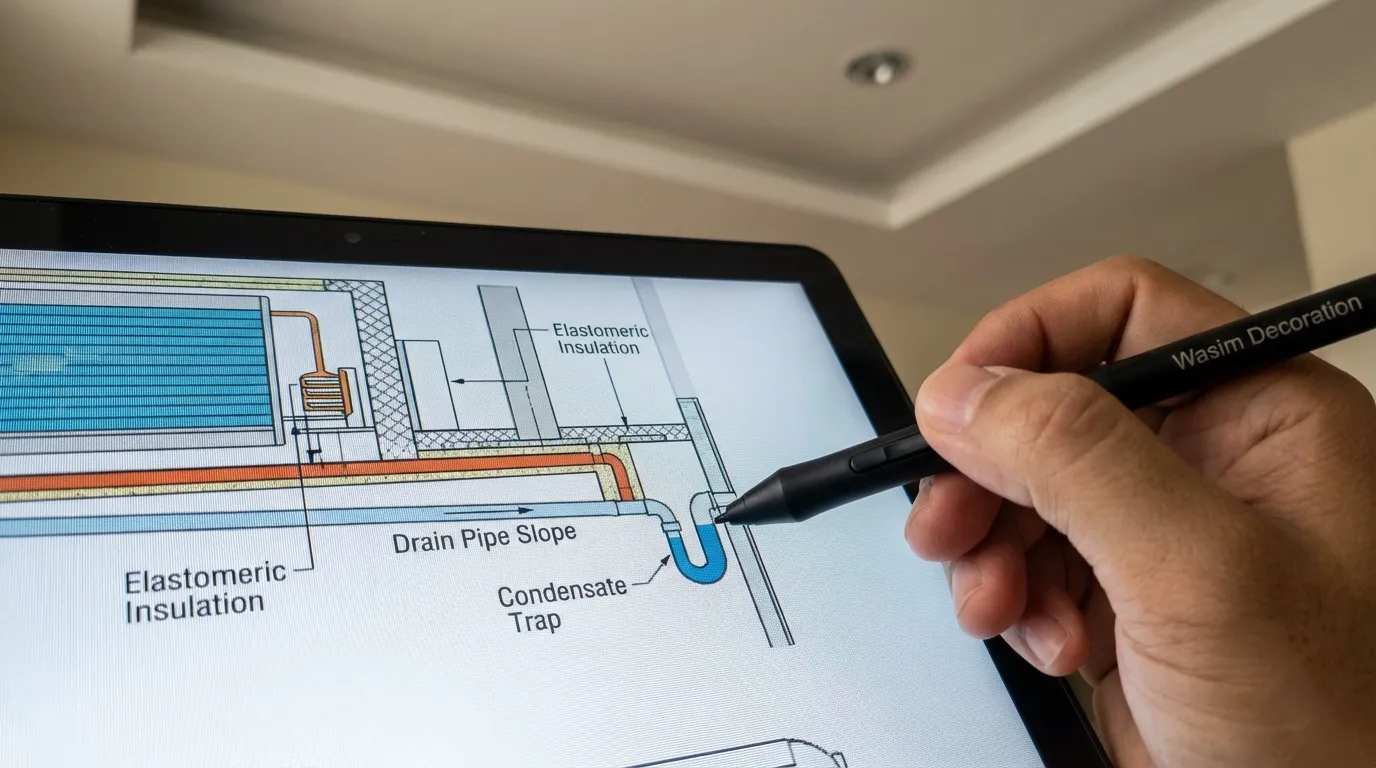 تفصيل عزل دكت 25 مم وتصريف 25-32 مم لمنع التكاثف فوق سقف الجبس بورد في مسقط