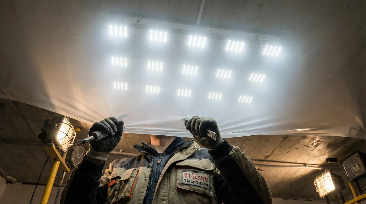 تركيب نظام الأسقف المشدودة المضيئة مع شبكة LED خلفية لتوزيع الضوء