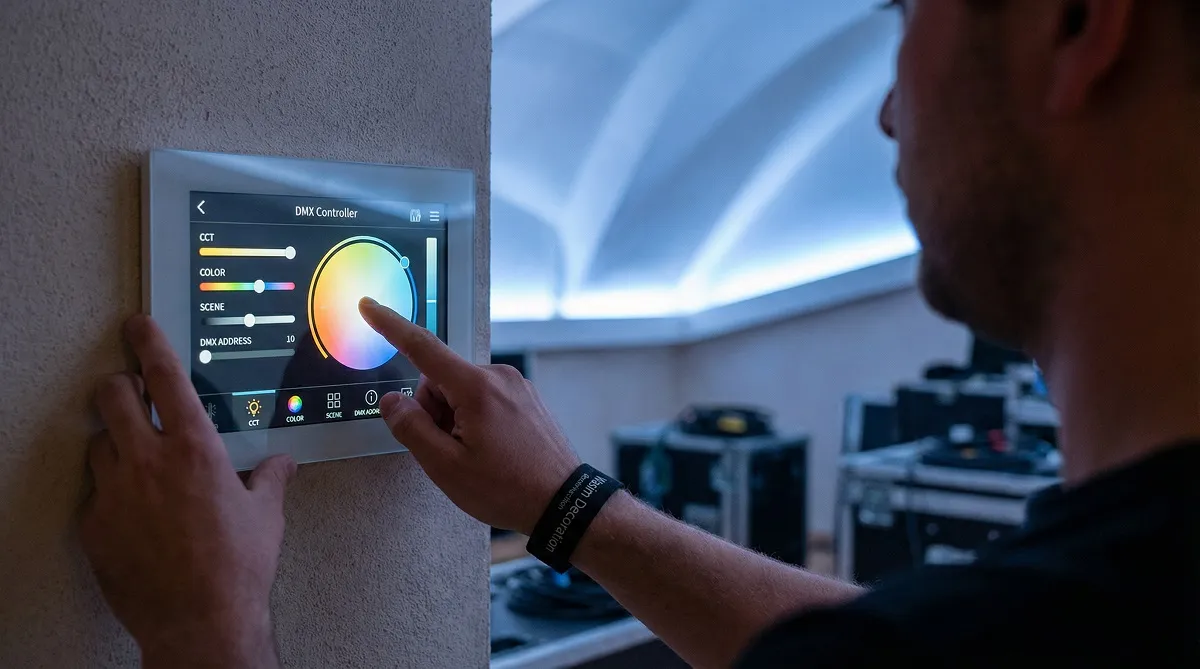 نظام تحكم ذكي DMX لإضاءة الأسقف التفاعلية وتغيير الألوان والسيناريوهات